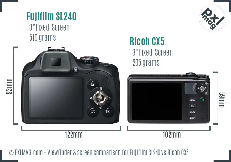 Fujifilm SL240 vs Ricoh CX5 Screen and Viewfinder comparison Fujifilm SL240 vs Ricoh CX5 Screen and Viewfinder comparison
