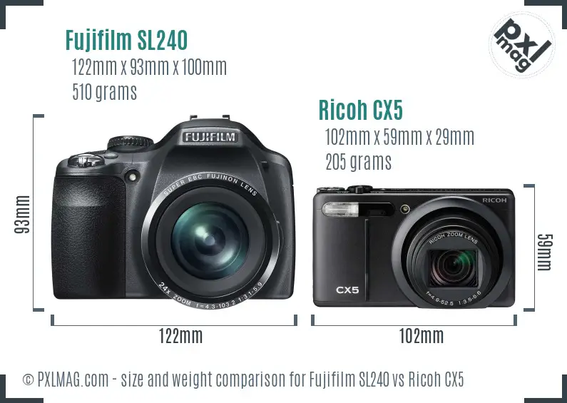 Fujifilm SL240 vs Ricoh CX5 size comparison Fujifilm SL240 vs Ricoh CX5 size comparison