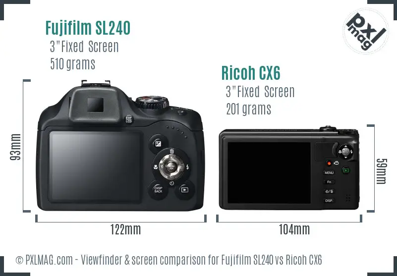 Fujifilm SL240 vs Ricoh CX6 Screen and Viewfinder comparison
