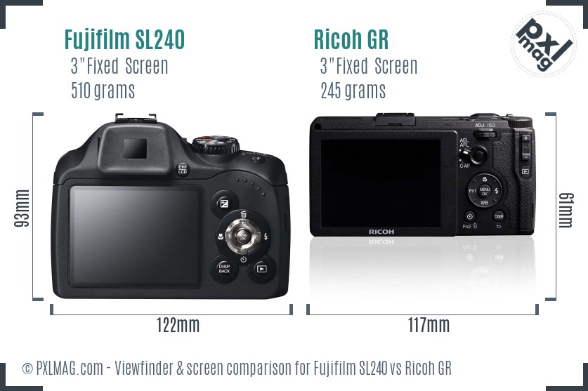 Fujifilm SL240 vs Ricoh GR Screen and Viewfinder comparison
