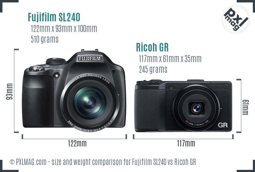 Fujifilm SL240 vs Ricoh GR size comparison