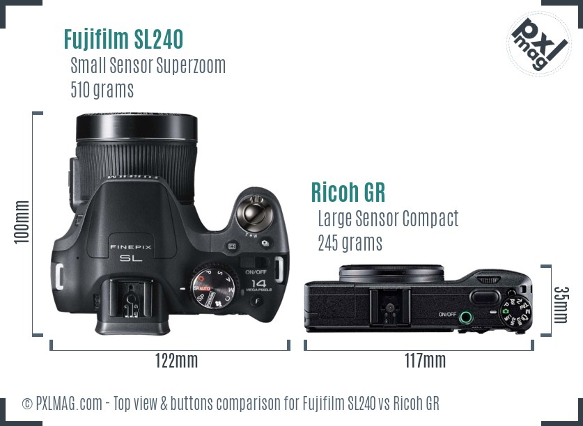 Fujifilm SL240 vs Ricoh GR top view buttons comparison