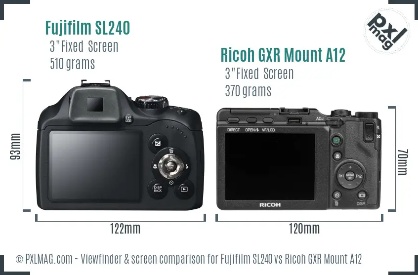 Fujifilm SL240 vs Ricoh GXR Mount A12 Screen and Viewfinder comparison