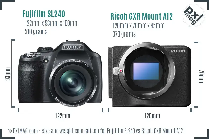 Fujifilm SL240 vs Ricoh GXR Mount A12 size comparison