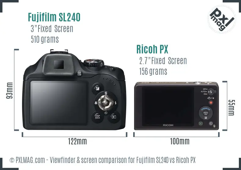Fujifilm SL240 vs Ricoh PX Screen and Viewfinder comparison Fujifilm SL240 vs Ricoh PX Screen and Viewfinder comparison