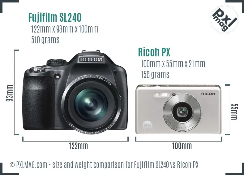 Fujifilm SL240 vs Ricoh PX size comparison Fujifilm SL240 vs Ricoh PX size comparison
