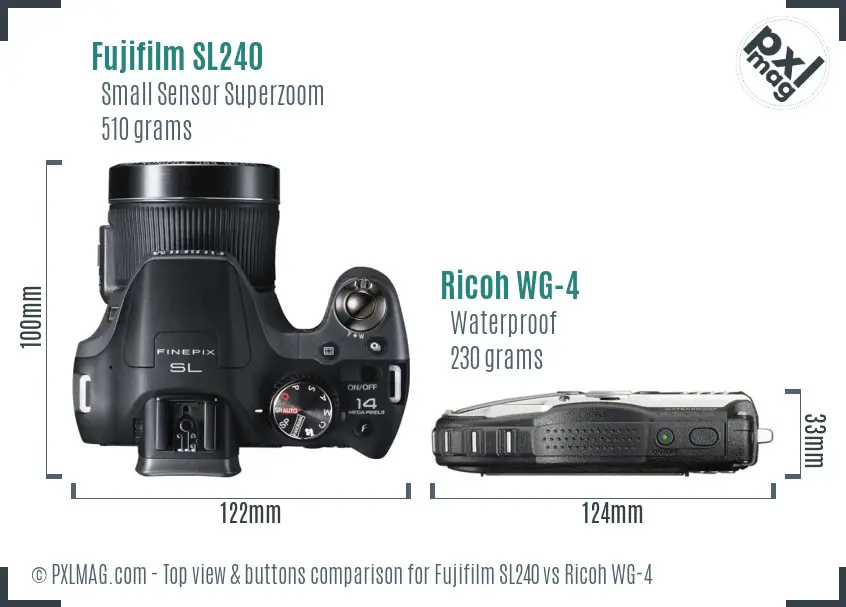 Fujifilm SL240 vs Ricoh WG-4 top view buttons comparison Fujifilm SL240 vs Ricoh WG-4 top view buttons comparison