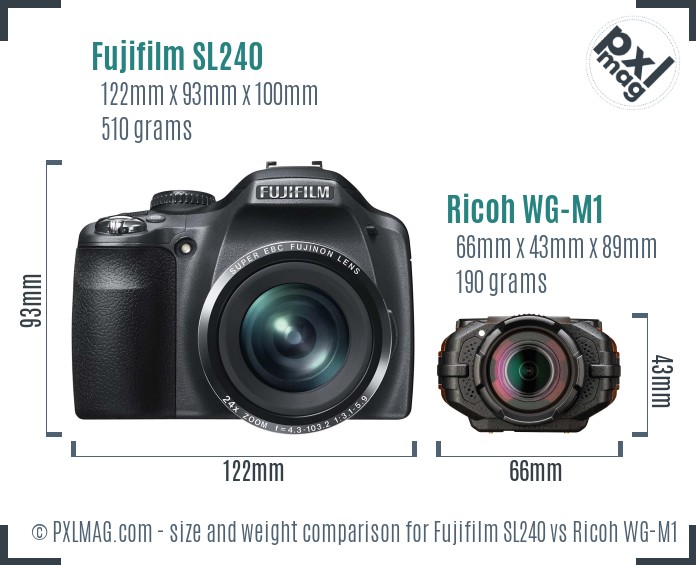 Fujifilm SL240 vs Ricoh WG-M1 size comparison