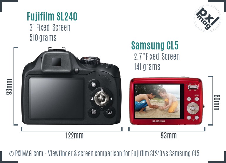 Fujifilm SL240 vs Samsung CL5 Screen and Viewfinder comparison