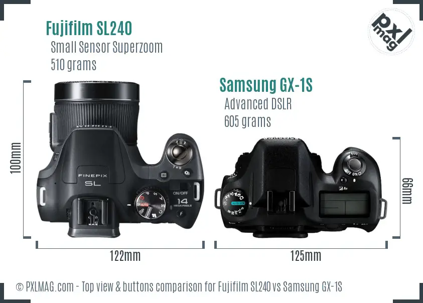 Fujifilm SL240 vs Samsung GX-1S top view buttons comparison