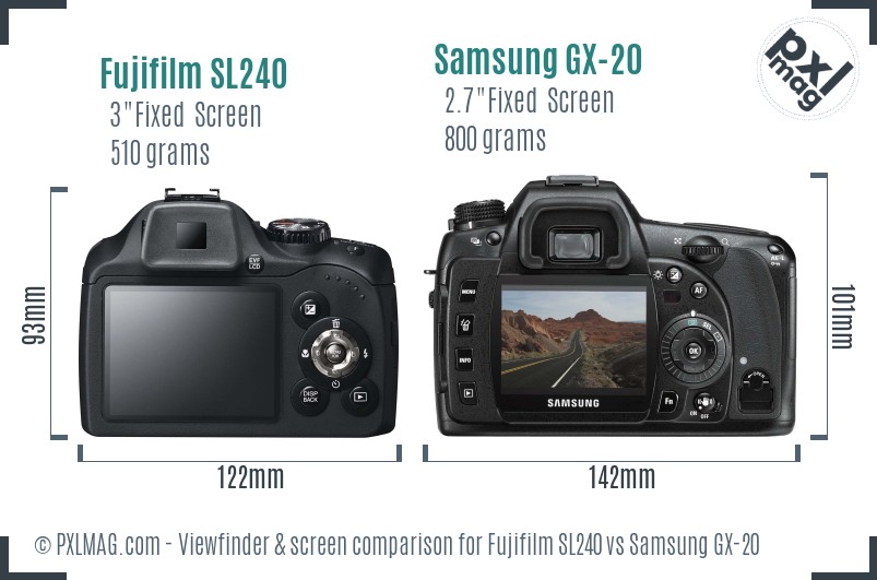 Fujifilm SL240 vs Samsung GX-20 Screen and Viewfinder comparison