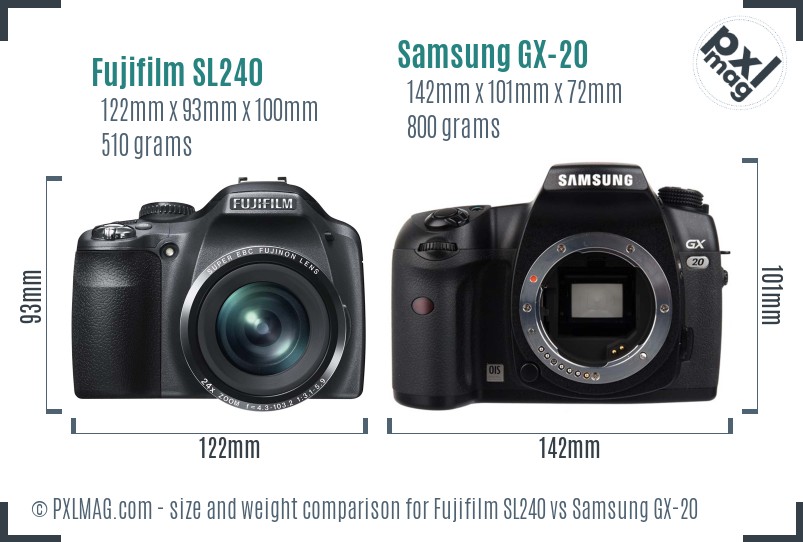 Fujifilm SL240 vs Samsung GX-20 size comparison Fujifilm SL240 vs Samsung GX-20 size comparison