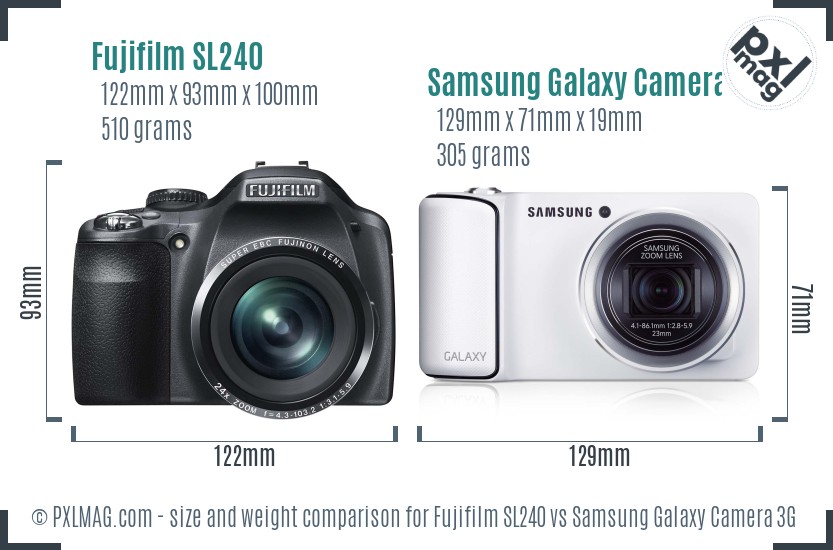 Fujifilm SL240 vs Samsung Galaxy Camera 3G size comparison