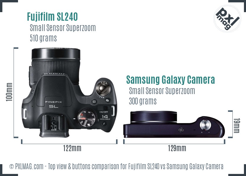 Fujifilm SL240 vs Samsung Galaxy Camera top view buttons comparison