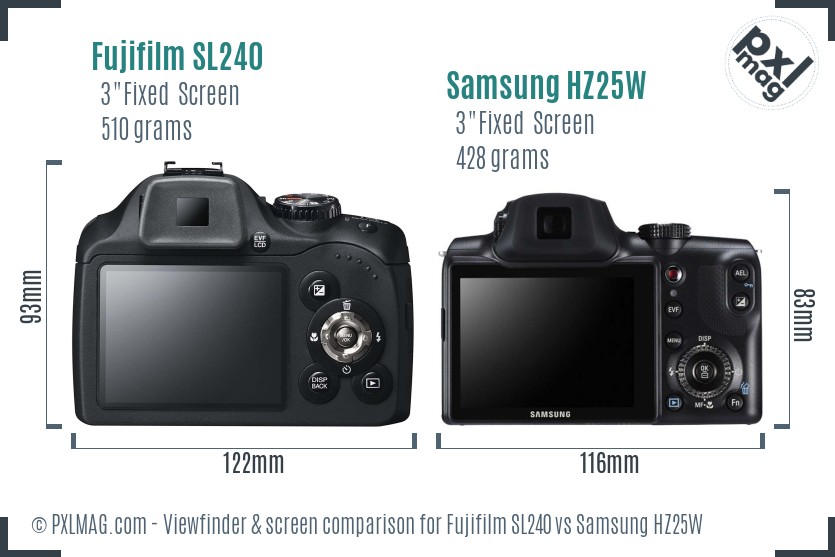 Fujifilm SL240 vs Samsung HZ25W Screen and Viewfinder comparison