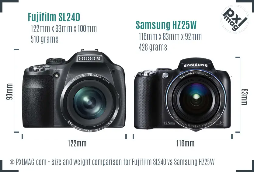 Fujifilm SL240 vs Samsung HZ25W size comparison Fujifilm SL240 vs Samsung HZ25W size comparison