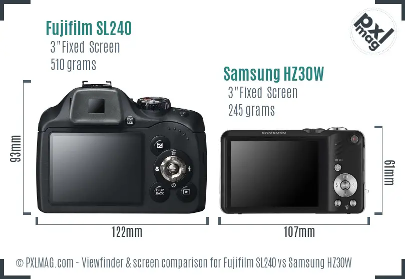 Fujifilm SL240 vs Samsung HZ30W Screen and Viewfinder comparison