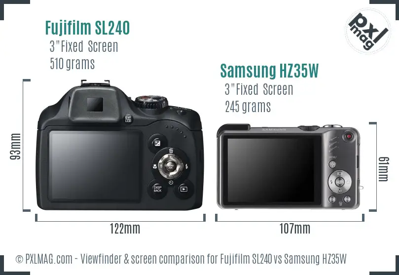 Fujifilm SL240 vs Samsung HZ35W Screen and Viewfinder comparison