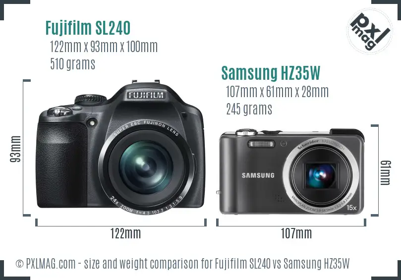 Fujifilm SL240 vs Samsung HZ35W size comparison