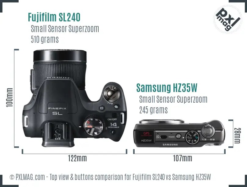 Fujifilm SL240 vs Samsung HZ35W top view buttons comparison