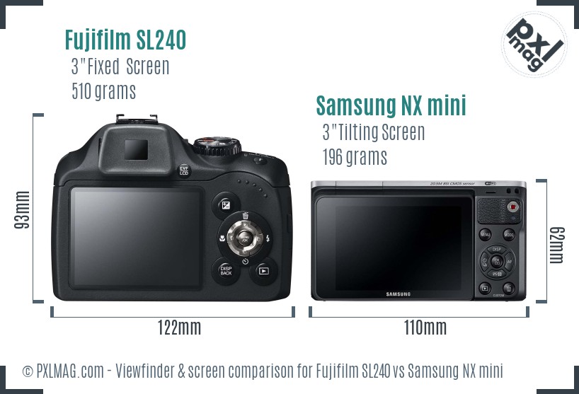 Fujifilm SL240 vs Samsung NX mini Screen and Viewfinder comparison