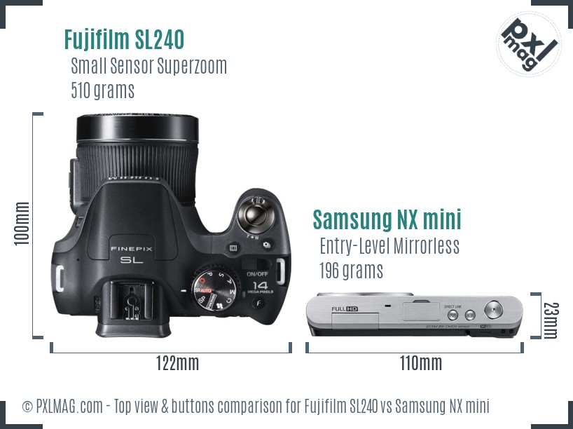 Fujifilm SL240 vs Samsung NX mini top view buttons comparison