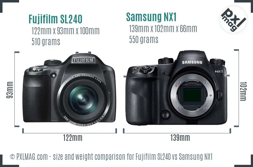 Fujifilm SL240 vs Samsung NX1 size comparison