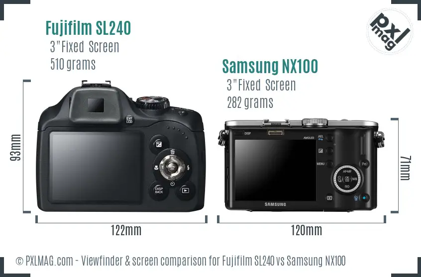 Fujifilm SL240 vs Samsung NX100 Screen and Viewfinder comparison