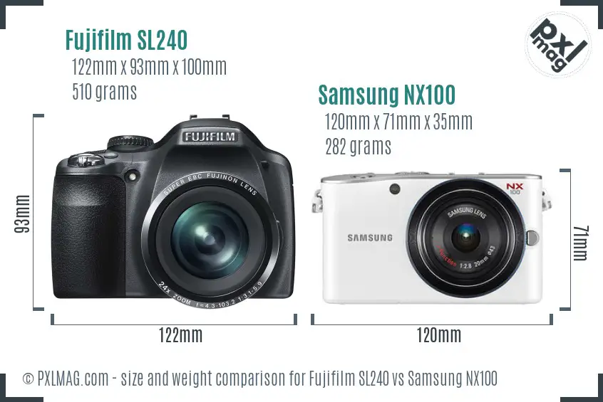 Fujifilm SL240 vs Samsung NX100 size comparison