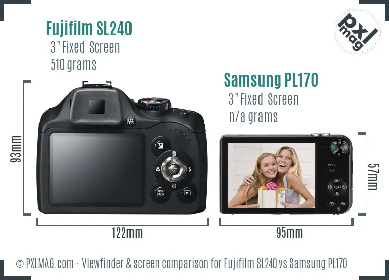 Fujifilm SL240 vs Samsung PL170 Screen and Viewfinder comparison