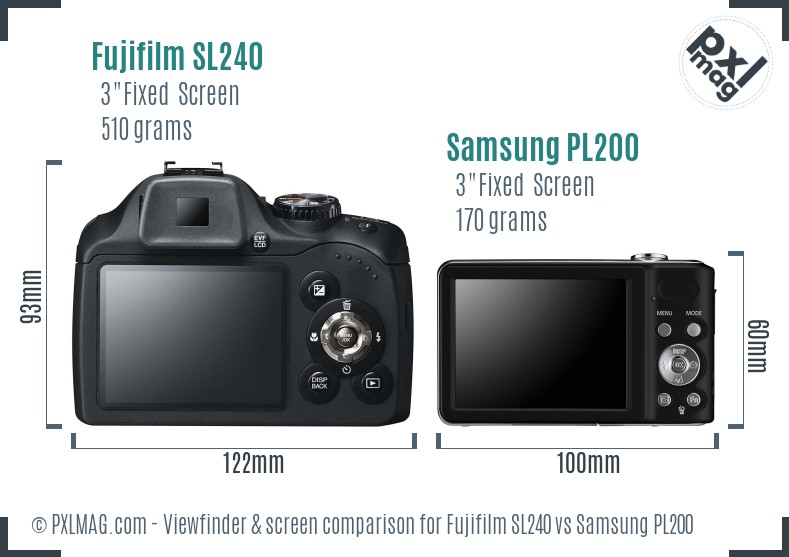 Fujifilm SL240 vs Samsung PL200 Screen and Viewfinder comparison