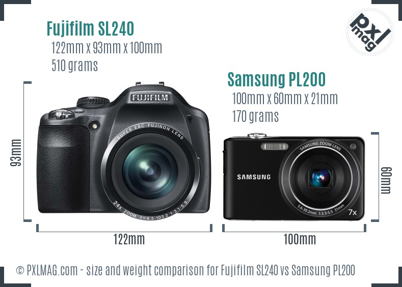 Fujifilm SL240 vs Samsung PL200 size comparison