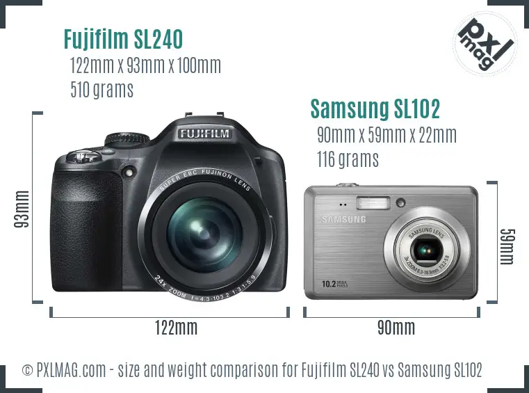 Fujifilm SL240 vs Samsung SL102 size comparison