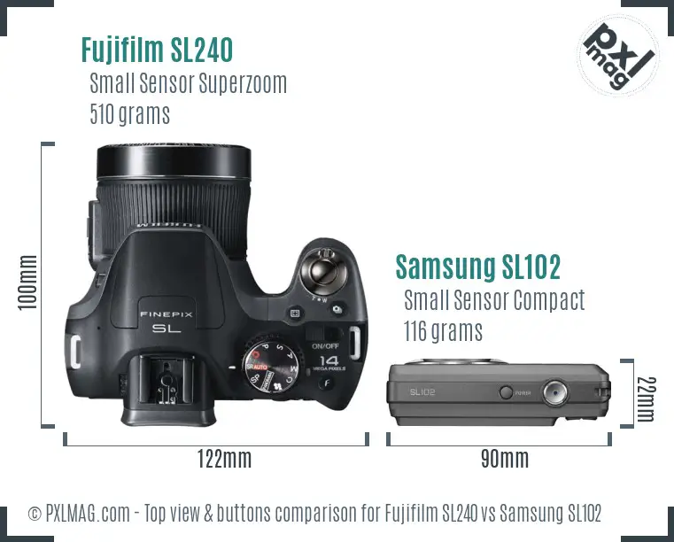 Fujifilm SL240 vs Samsung SL102 top view buttons comparison