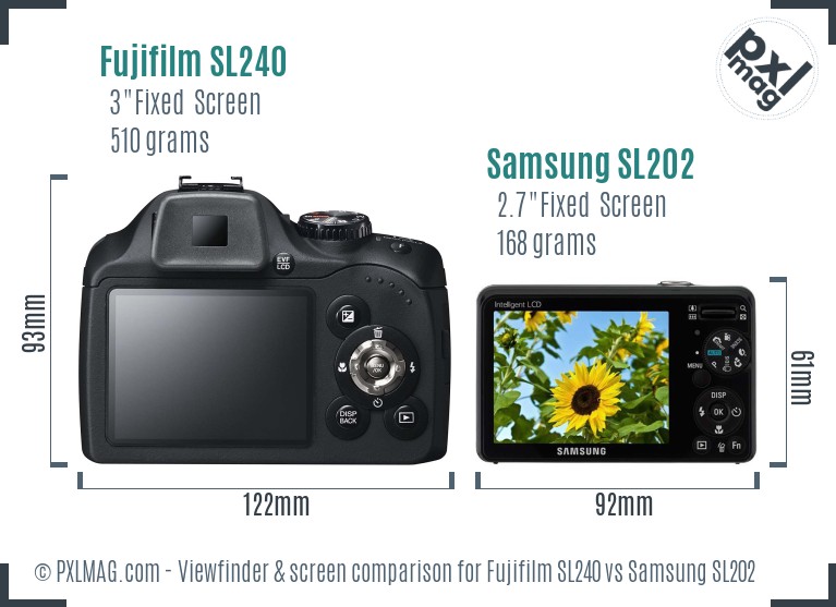 Fujifilm SL240 vs Samsung SL202 Screen and Viewfinder comparison