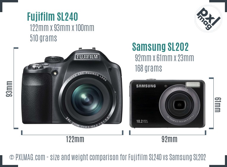 Fujifilm SL240 vs Samsung SL202 size comparison