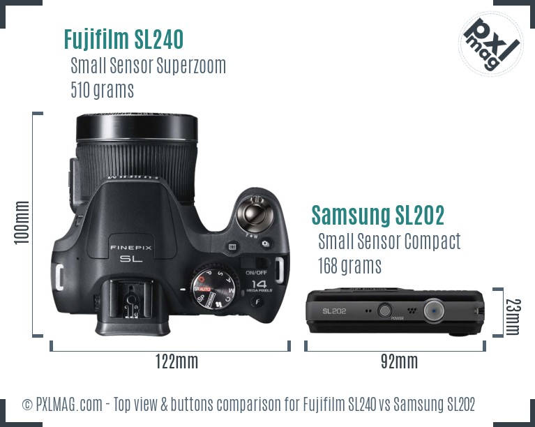 Fujifilm SL240 vs Samsung SL202 top view buttons comparison