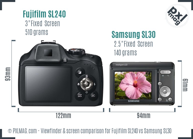 Fujifilm SL240 vs Samsung SL30 Screen and Viewfinder comparison