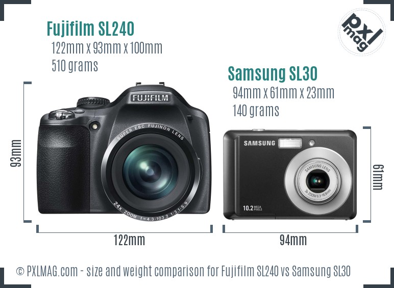 Fujifilm SL240 vs Samsung SL30 size comparison