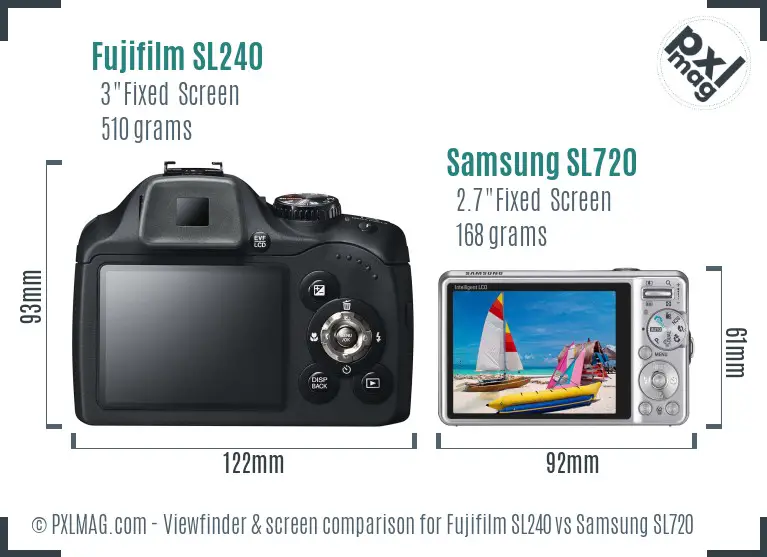 Fujifilm SL240 vs Samsung SL720 Screen and Viewfinder comparison