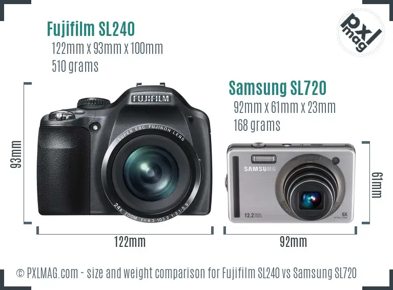 Fujifilm SL240 vs Samsung SL720 size comparison