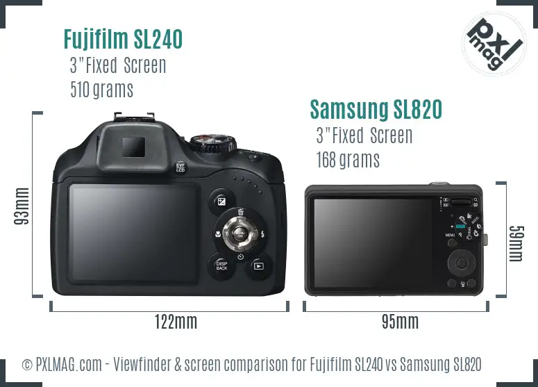 Fujifilm SL240 vs Samsung SL820 Screen and Viewfinder comparison
