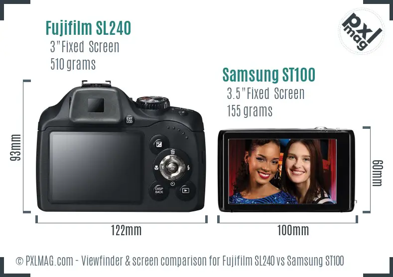 Fujifilm SL240 vs Samsung ST100 Screen and Viewfinder comparison