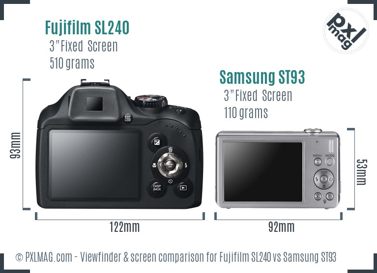 Fujifilm SL240 vs Samsung ST93 Screen and Viewfinder comparison