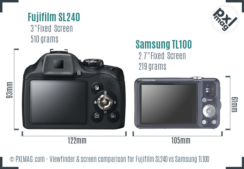 Fujifilm SL240 vs Samsung TL100 Screen and Viewfinder comparison