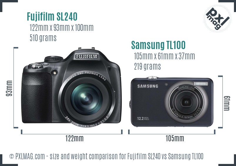 Fujifilm SL240 vs Samsung TL100 size comparison Fujifilm SL240 vs Samsung TL100 size comparison