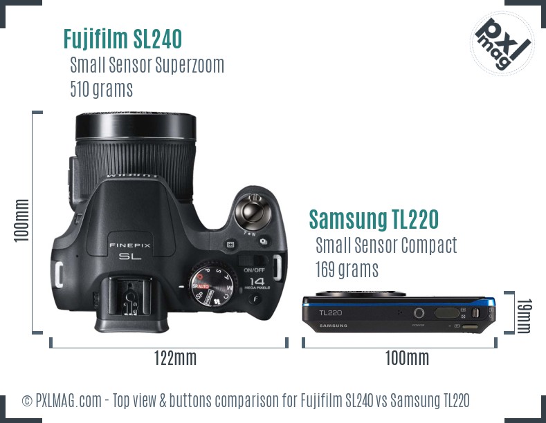 Fujifilm SL240 vs Samsung TL220 top view buttons comparison