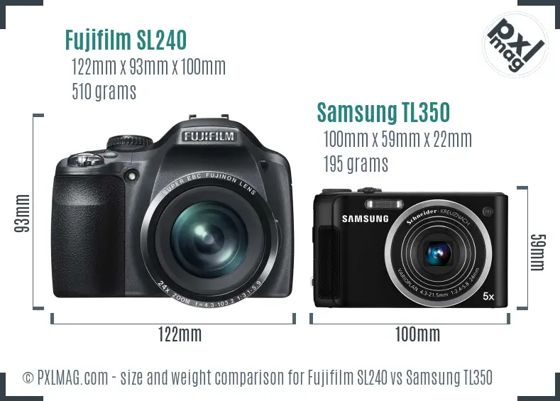 Fujifilm SL240 vs Samsung TL350 size comparison