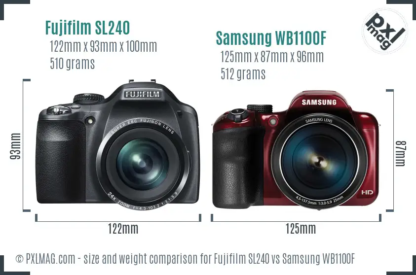 Fujifilm SL240 vs Samsung WB1100F size comparison
