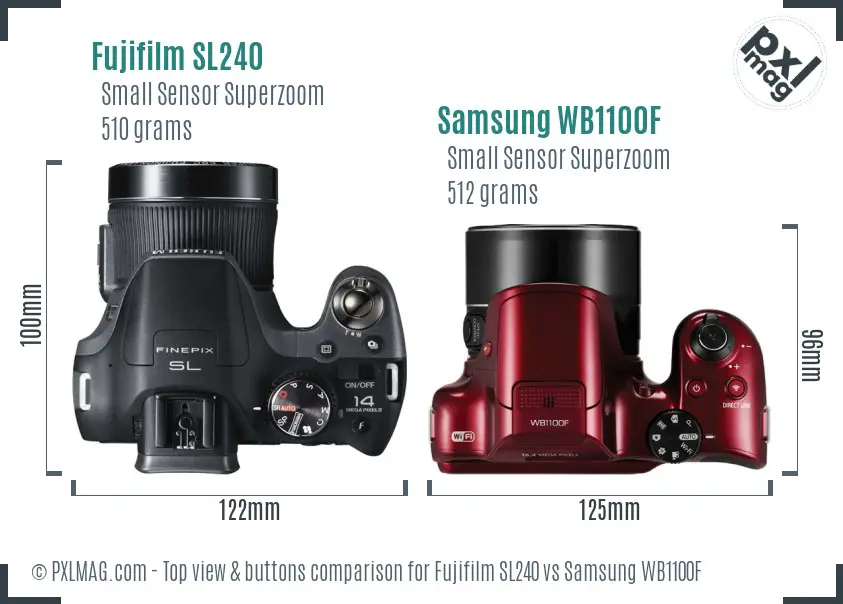 Fujifilm SL240 vs Samsung WB1100F top view buttons comparison